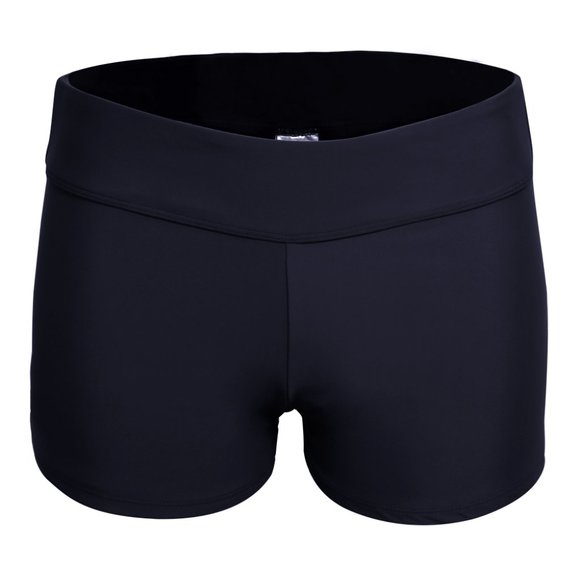 Black Wide Waistband Swimsuit Bottom Shorts - Picture 3 of 6